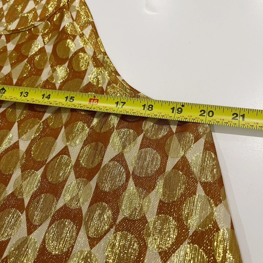 Tory Burch Gold Metallic Geometric Tassel Tank Top Size 8 Harlequin Lurex